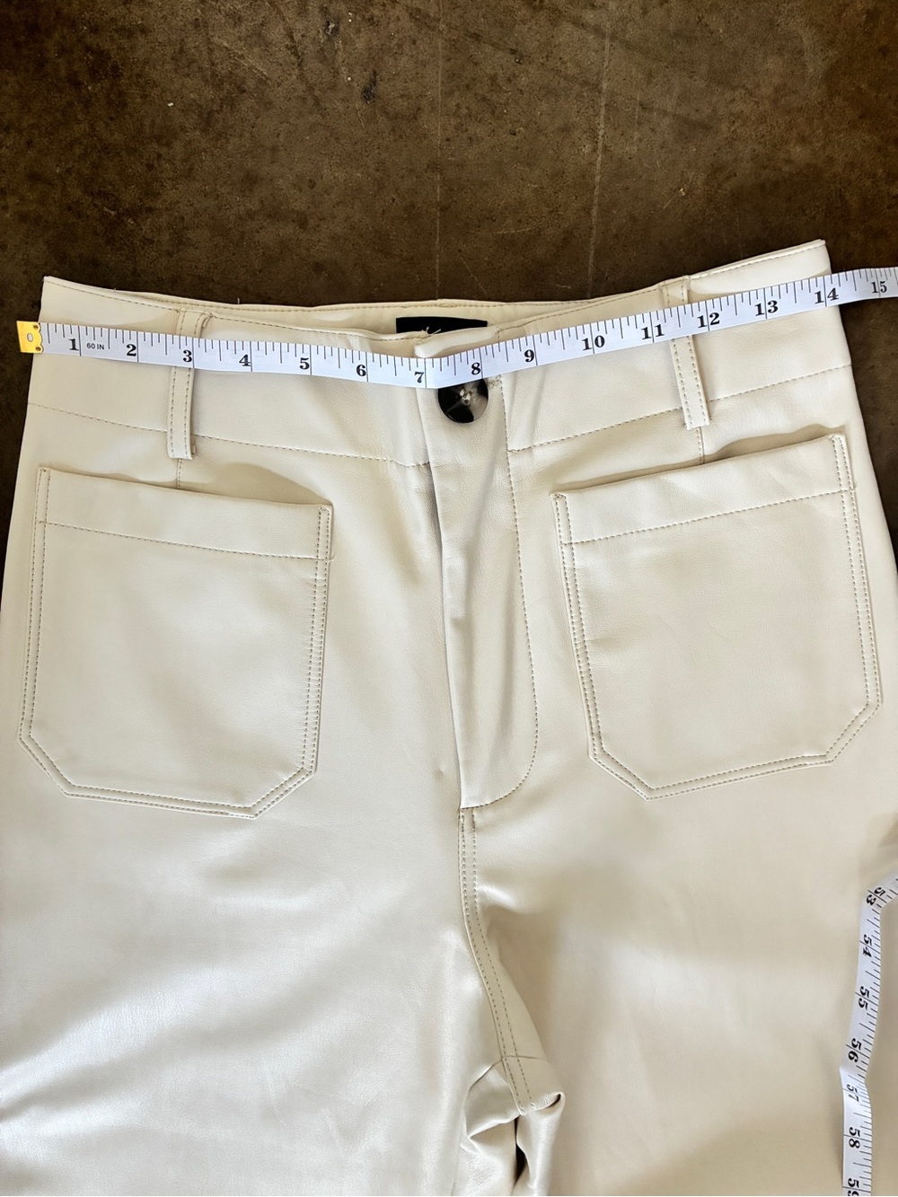 Maeve Colette Faux-Leather High-Rise Wide-Leg Cropped Pants in Cream size 28 - Picture 5 of 9